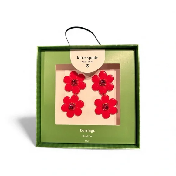 Kate Spade New York x Target Limited Edition Floral Linear Earrings in Red NIB - Picture 2 of 8